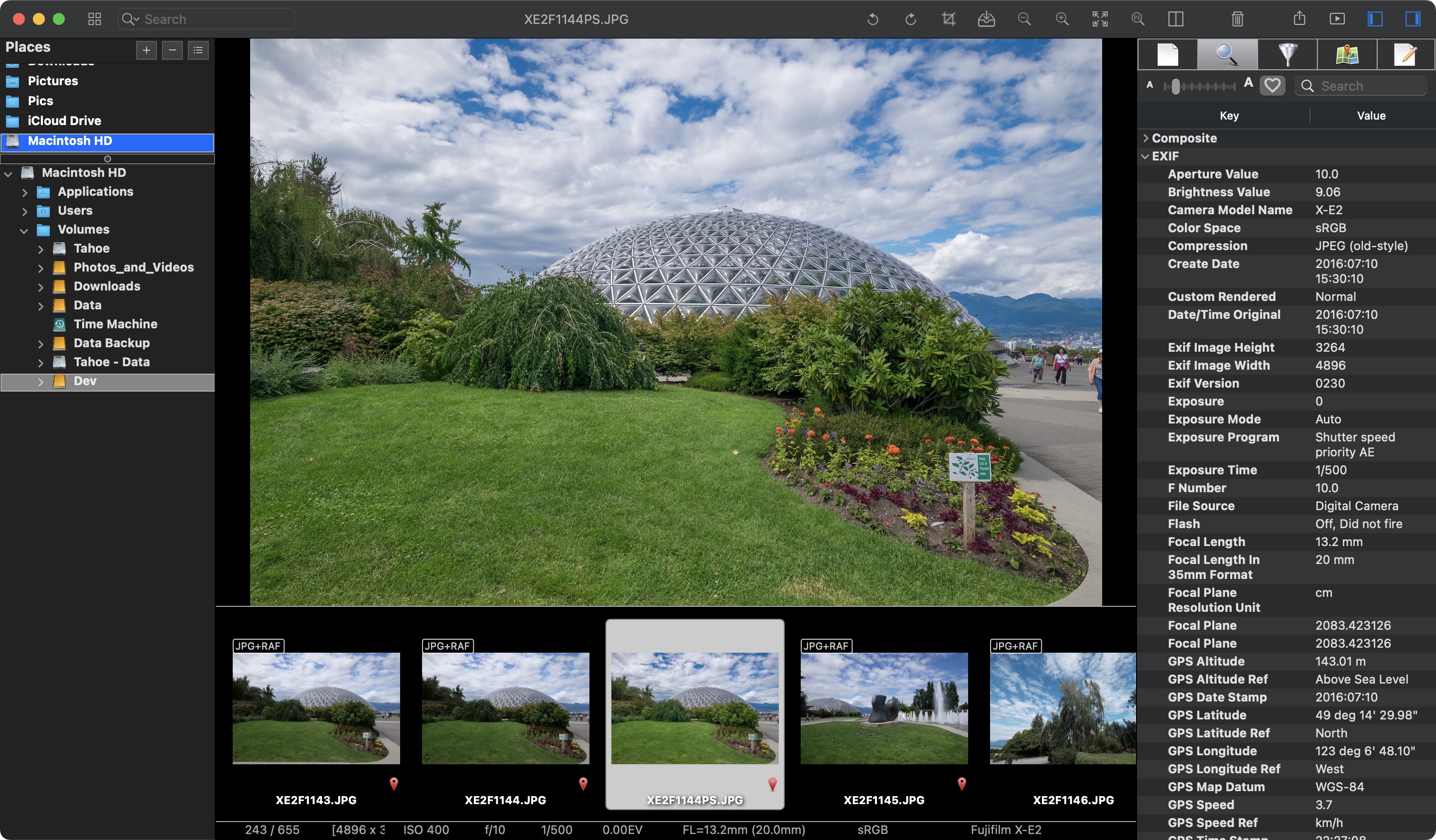 ApolloOne EXIF metadata inspector with Places browser